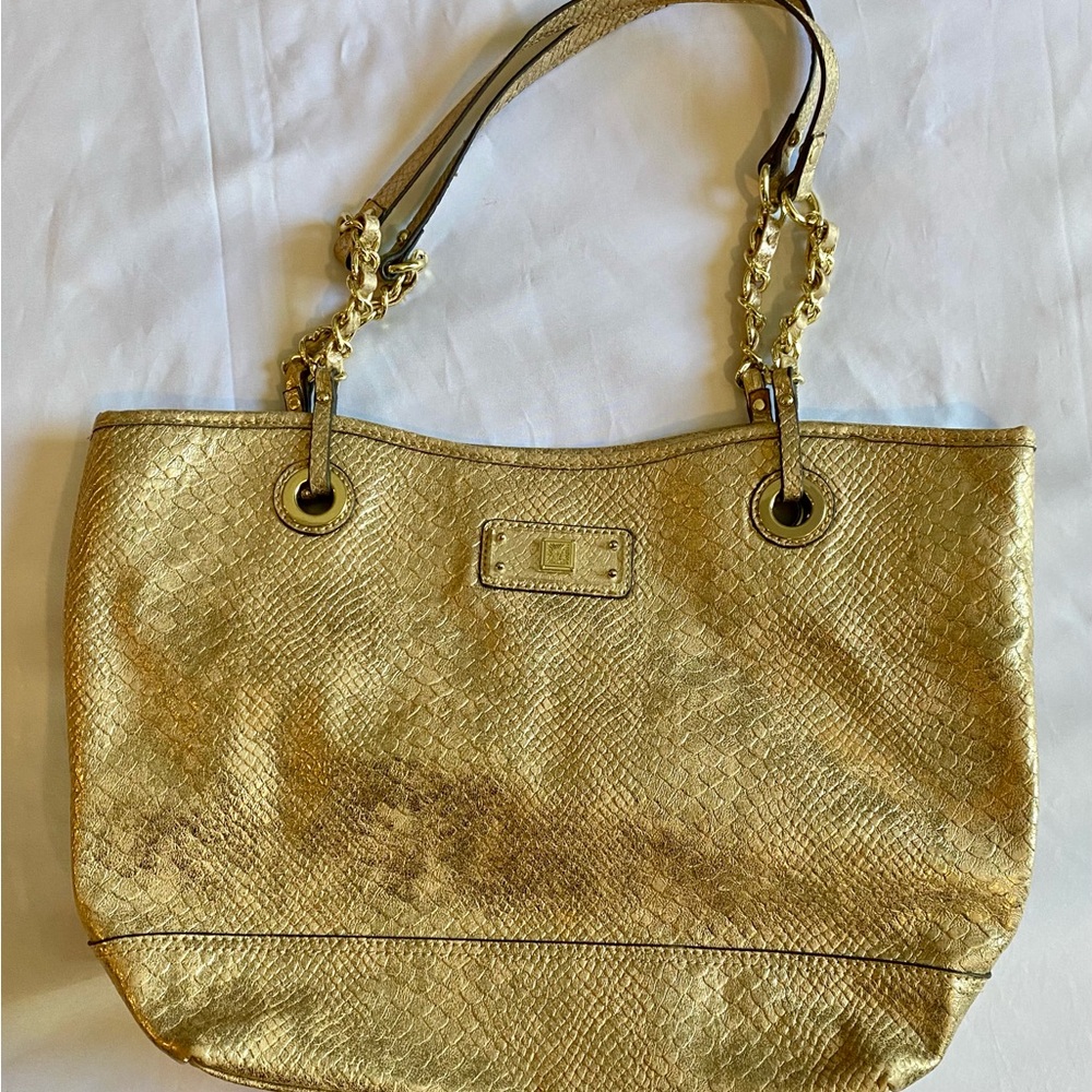 Anne Klein In Stitches Medium Tote Shoulder Bag Pale Gold
